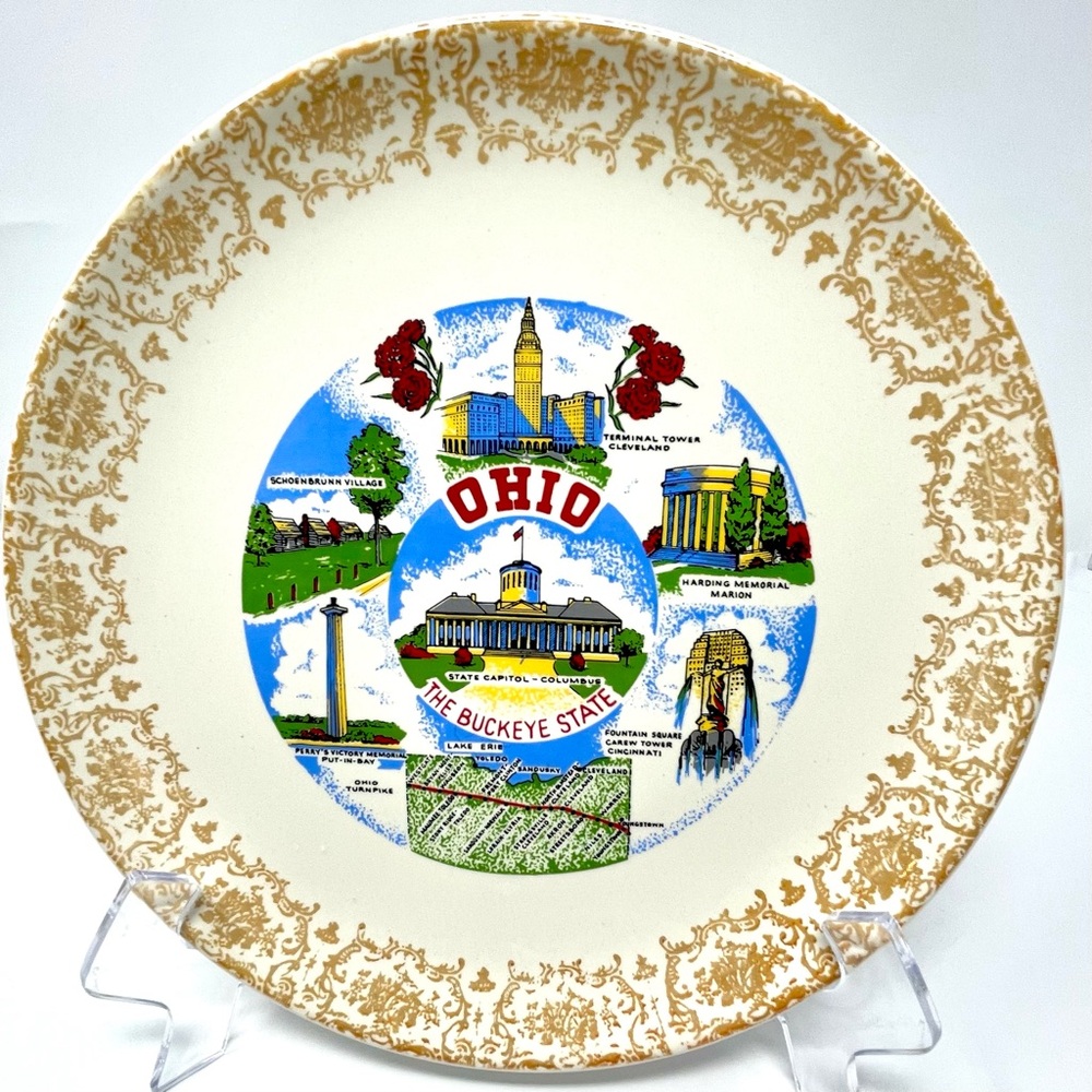 Vintage State of Ohio Commemorative Plate Historic Landmarks Souvenir Plate